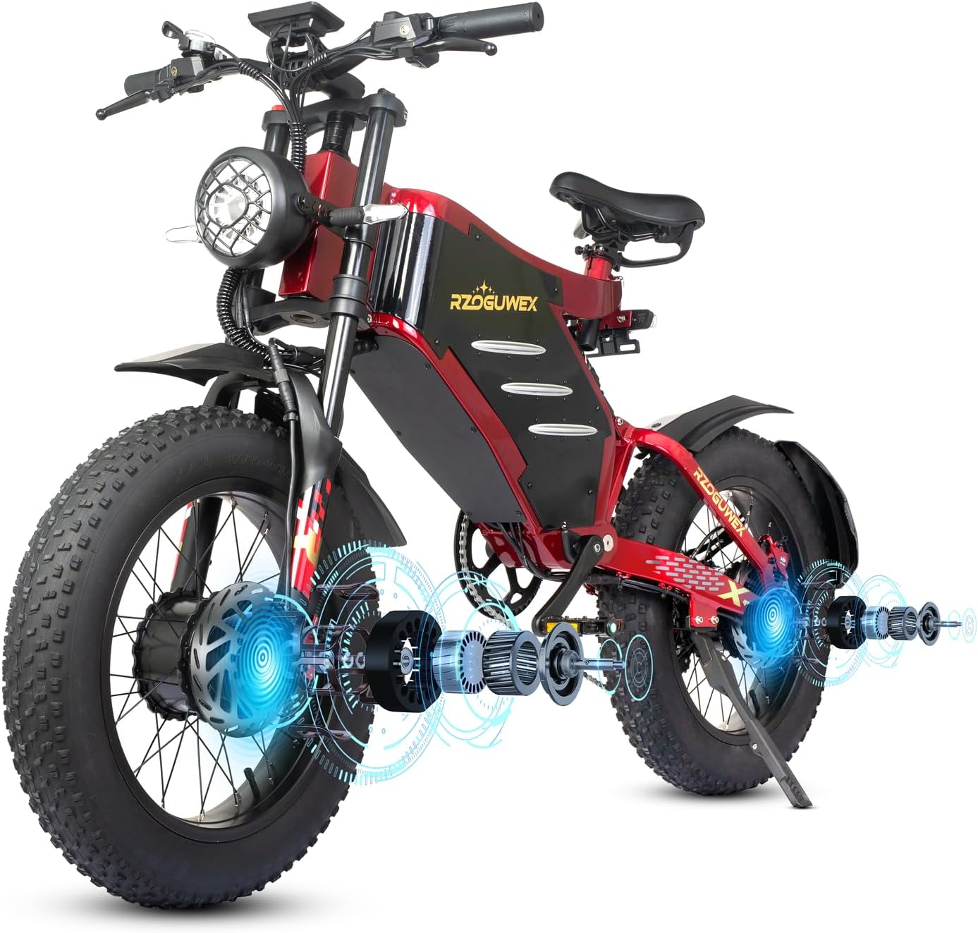 RZOGUWEX Electric Bicycle,20 Inch 160NM Dual Motor Off-Road EBIKE for Adults with 48V 30AH Detachable Lithium Ion Battery, Dual Hydraulic Disc Brake