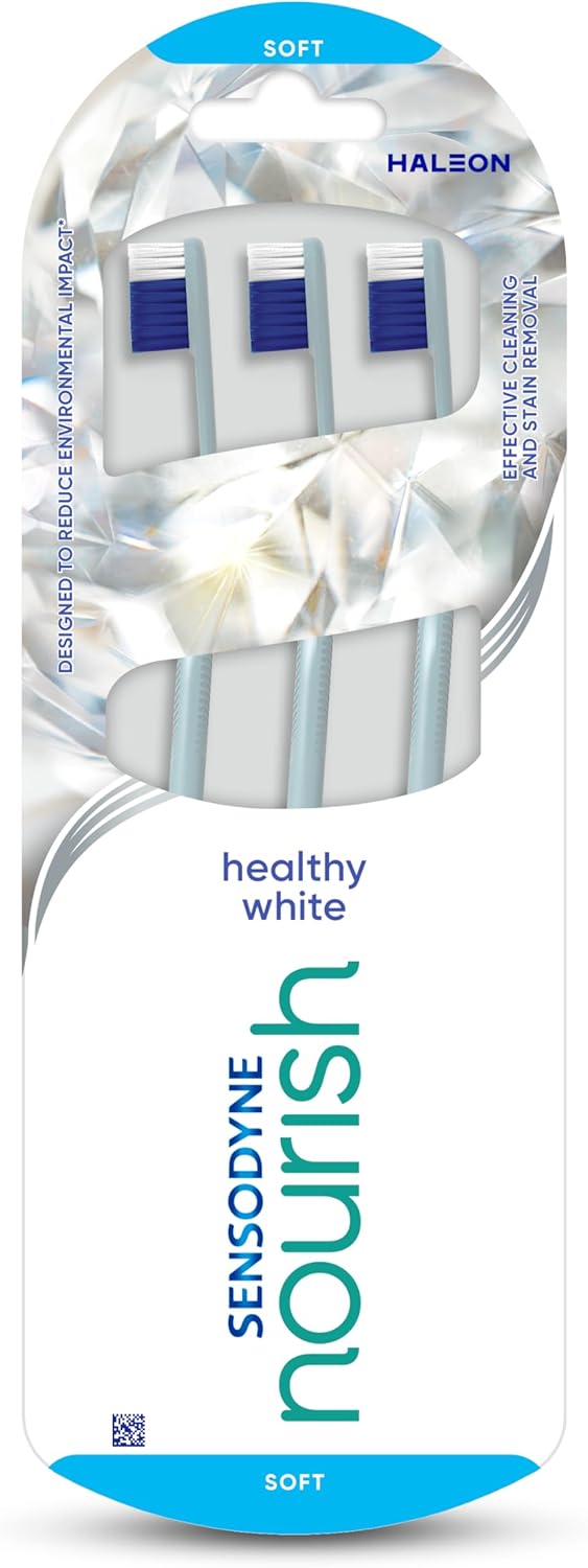Sensodyne Toothbrush Nourish Healthy White Multipack, Gentle on Sensitive Teeth, 3 pack