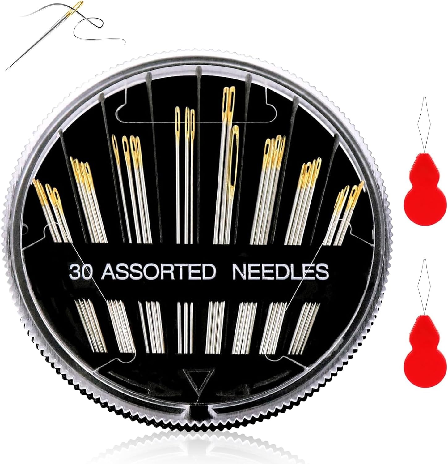 Hand Sewing Needles, Luoqun88 Handle Sewing Needle Set with 2 Red Needle Threaders, 30 Assorted Needles for Sewing, Embroidery Needles Suitable for Hand Sewing (Size 1.26'' -2.00'')