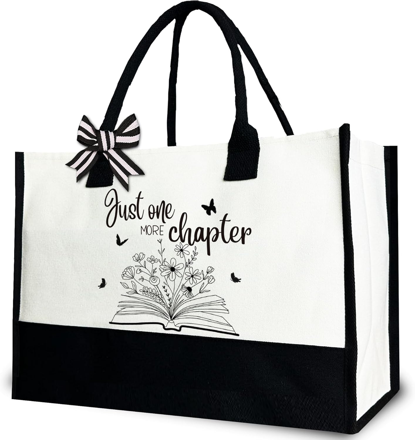 Just One More Chapter Tote Bag for Women, Aesthetic Book Canvas Tote Bag Gift for Book Lover, 12x17 inch