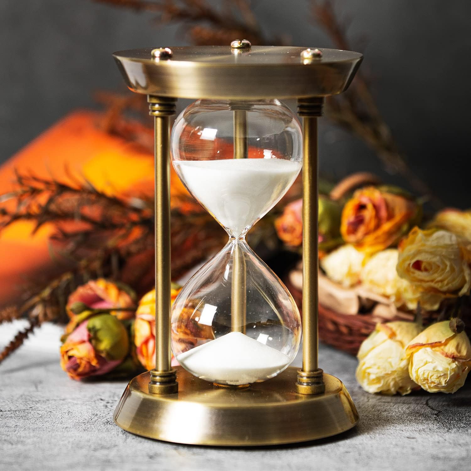 60 Minute Hourglass Sand Timer with Mental Frame, Big Size Antique Sand Clock, Bronze