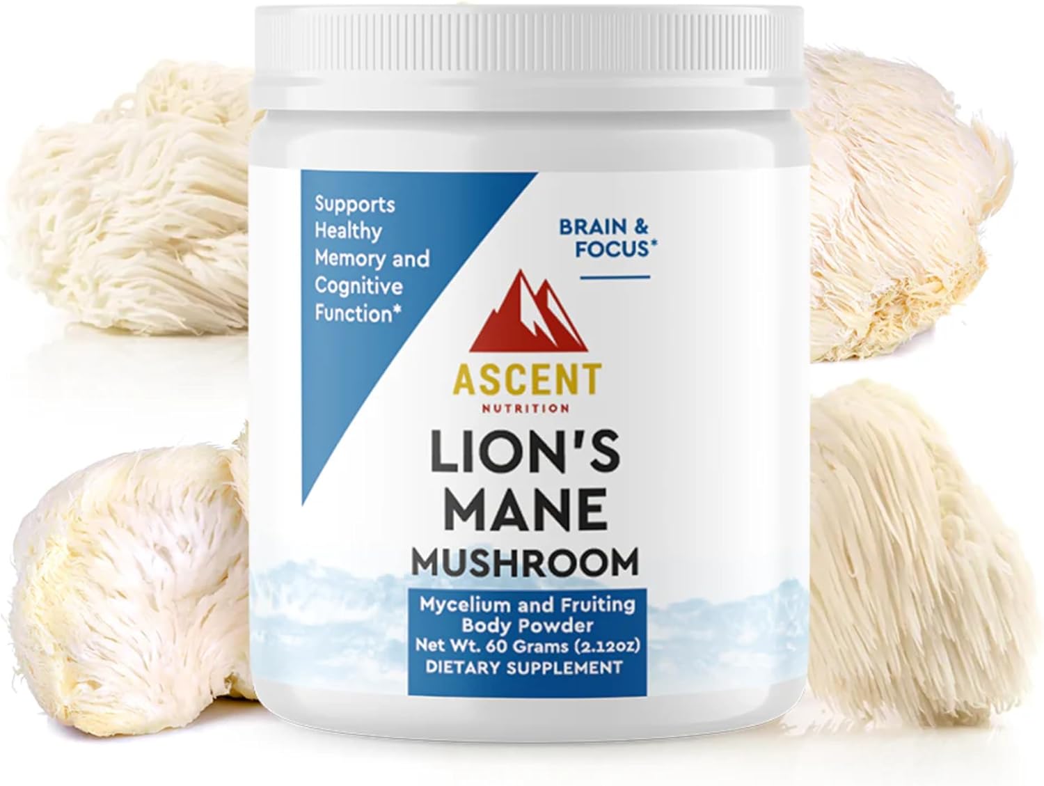 Ascent Nutrition Organic Lion's Mane Mushroom Powder | Grown in The USA | Supports Healthy Memory and Cognitive Function | 2 Grams per Scoop