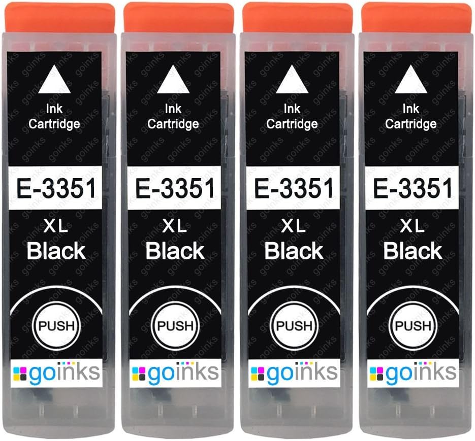 Go Inks 4 Black Ink Cartridges to replace Epson T3351 (33XL Series) Compatible/non-OEM for Epson Expression Premium Printers, High Capacity (XL), E-T3351-4