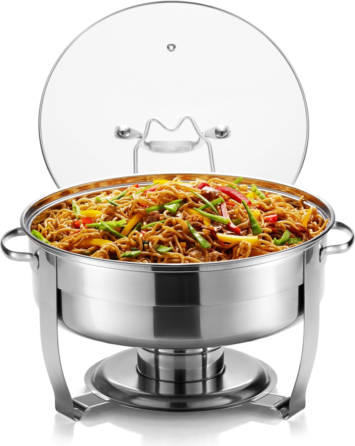 Chafing Dish for Buffet Set, by Kook, Catering Food Warmers, Round Chafing Dishes for Buffet, Chafing Buffet, Warmer Tray, Stainless Steel with Glass Lid and Lid Holder, for Parties, Dinners, 4.5 Qt