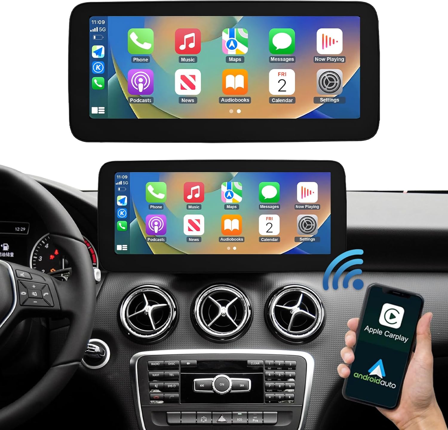 Road Top 12.3 Inch Car Radio Touchscreen for Mercedes Benz A/B Class GLA CLA W176 W246 C117 X117 X156 2013-2015 with NTG 4.5/4.7 System, Support Wireless Carplay/Android Auto/Mirrorlink