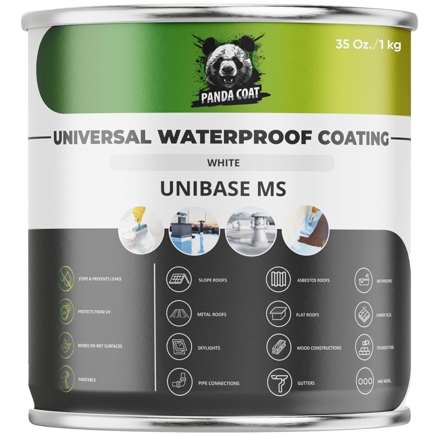 Liquid Rubber Universal Waterproof Sealant - White - Universal Sealant Indoor & Outdoor - Concrete, Metal & Wood, Flex Roof Leak & Metal Roof - Cold & Wet Weather - PandaCoat - Made in EU (1 kg)