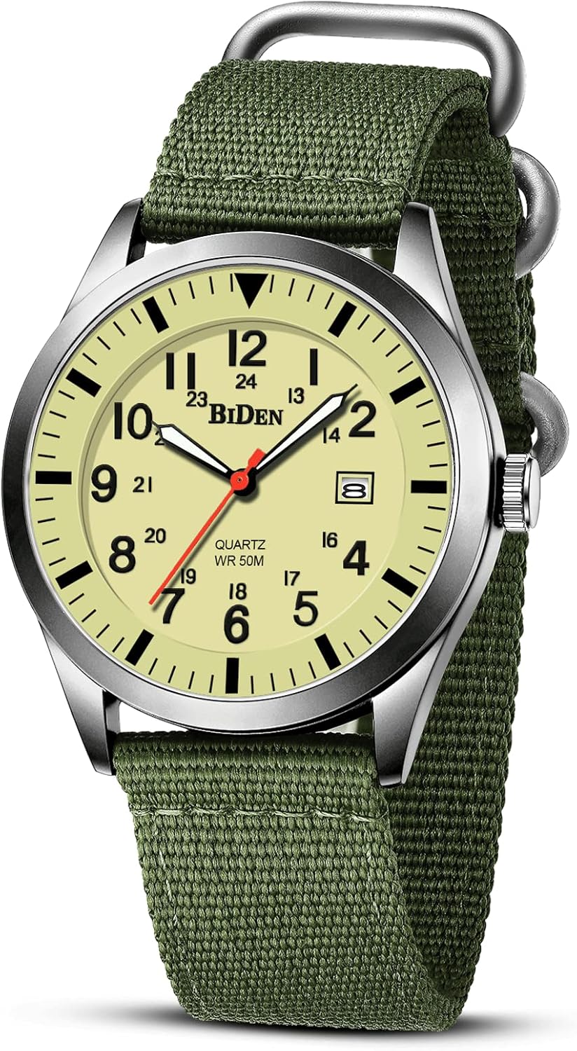 HANPOSH Mens Watches Military Watches for Men Analogue Quartz Waterproof Wrist Watches for Men Date Display Nylon Army Tactical Sports Minimalist Watches