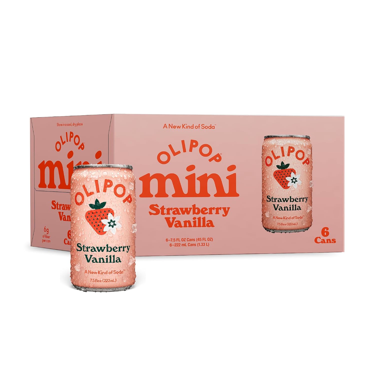 OLIPOP MINIs 6g Fiber Prebiotic Soda, Strawberry Vanilla, 7.5 fl oz, 6 Pack | Shelf Stable Prebiotic Soda, 3g Fiber, 3g Sugar, Digestive Health Support, Prebiotics & Botanicals, Gluten Free, Non GMO