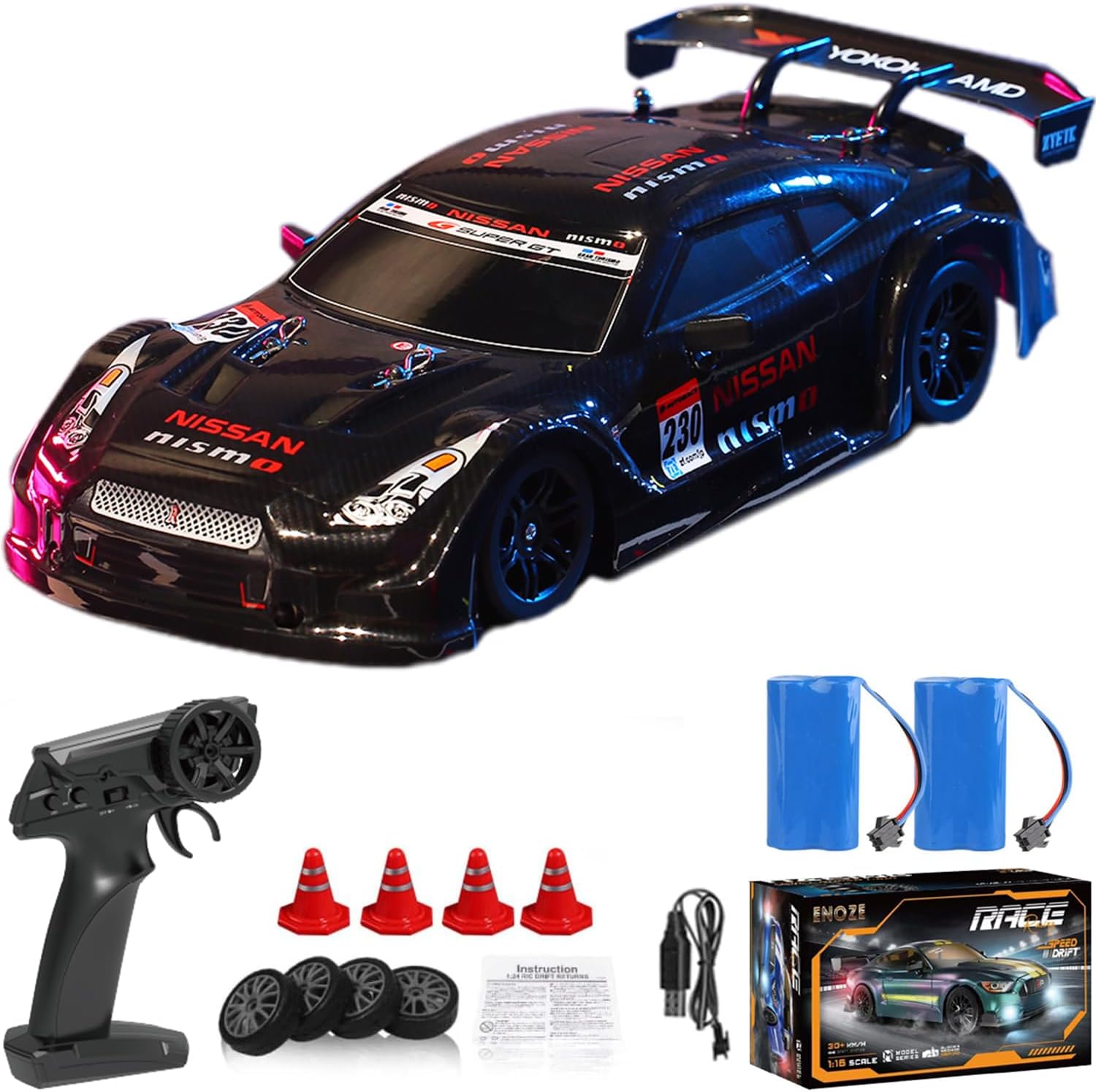 1:16 RC Drift Car 4WD 30+KM/H Full Proportional High Speed RC Car RTR with LED Lights and Drifting Tires Racing Sport Toy for Adults Boys Girls Kids(8100-Black)