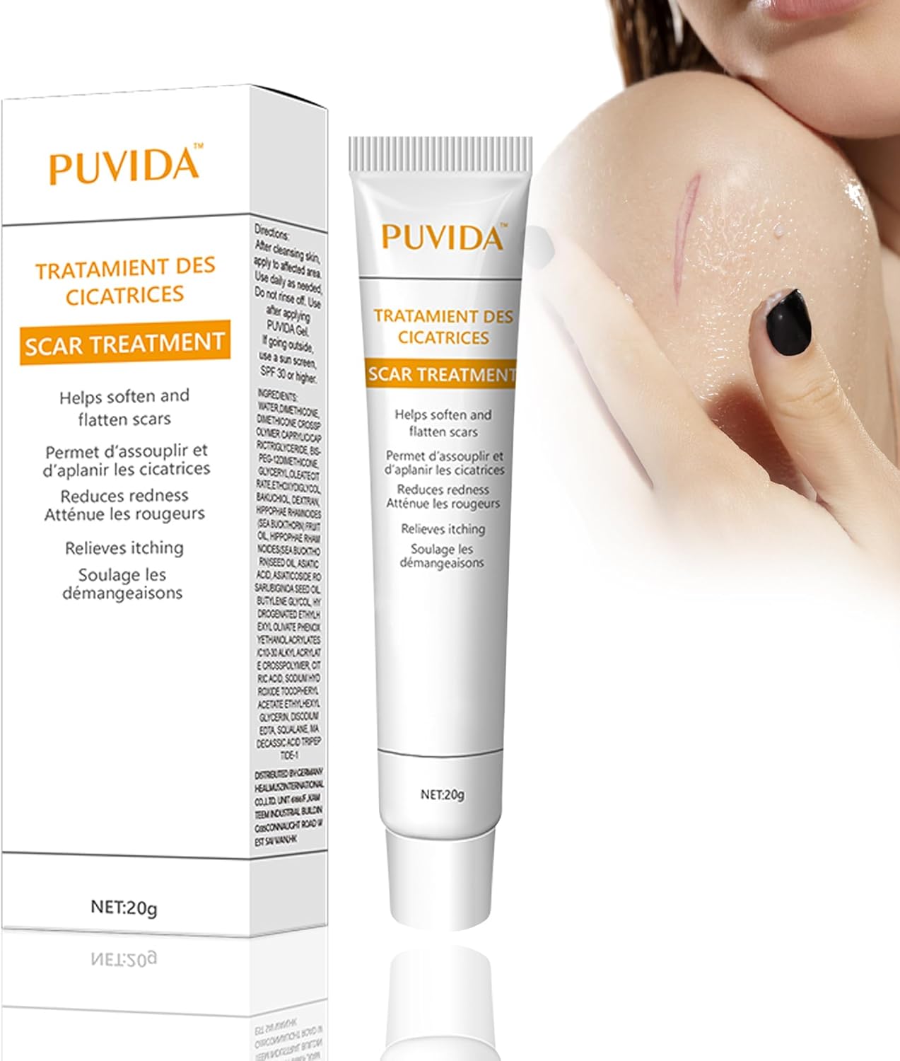 Silicone Scar Gel 20g, Scar Cream, Advanced Scar Ointment for Surgical Scars, Stretch Marks, Keloid Scars, Cesarean Section, Burns, Acne, Treats Old and New Scars