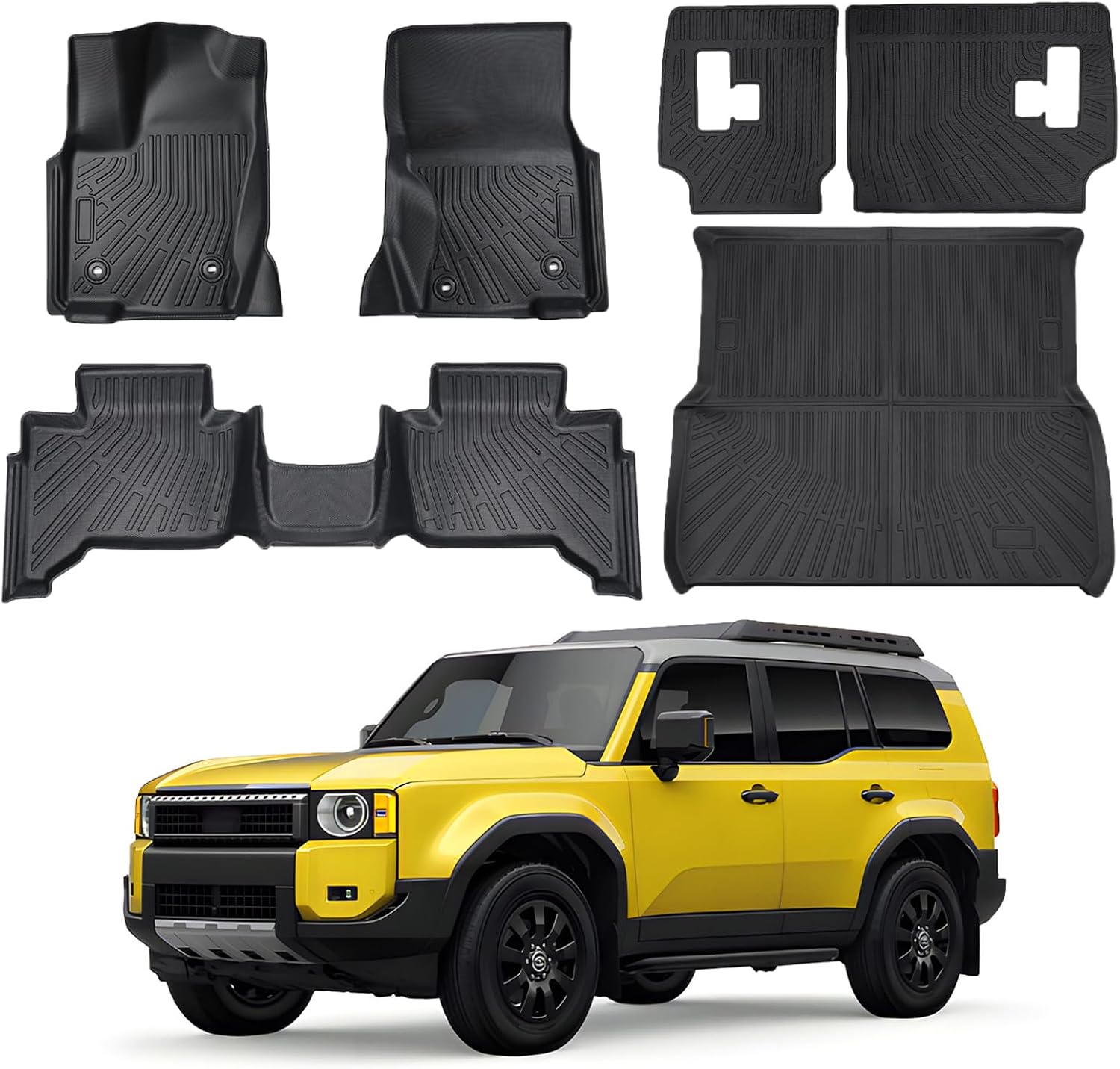 KUST Floor Mats Cargo Mat Set for 2024 2025 2026 Toyota Land Cruiser 5 Seats, All Weather Trunk Mat Back Seat Protector for Land Cruiser Accessories TPE Rubber Cargo Liner High Side