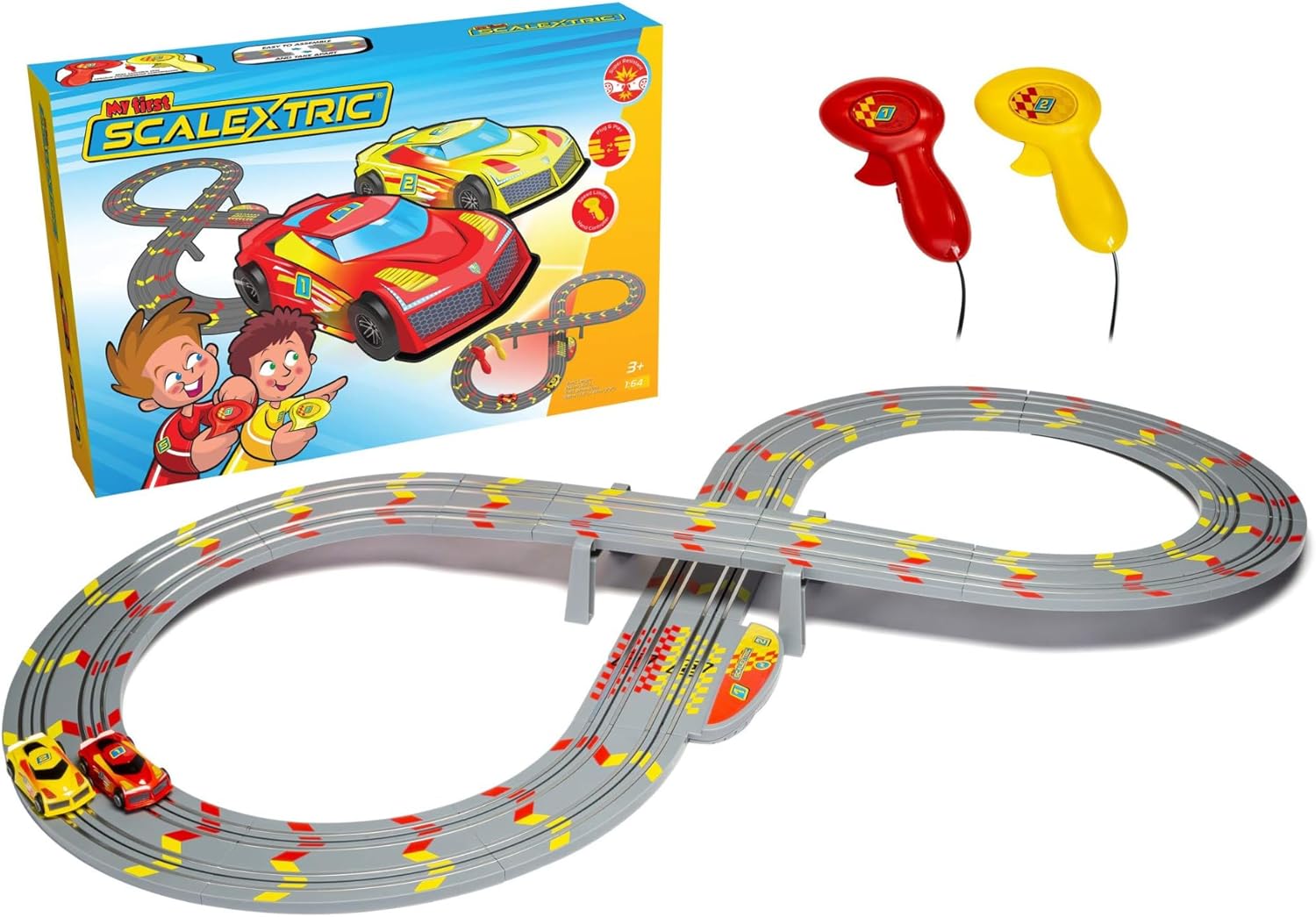 My First Scalextric Racing Track Sets for Kids Ages 3+ - Mains Powered Micro Race Car Set, Toy Cars Race Tracks for Boys. Incl. 1x Speed Track, 2x Racing Cars, 2x Controllers - Kids Toys Gifts