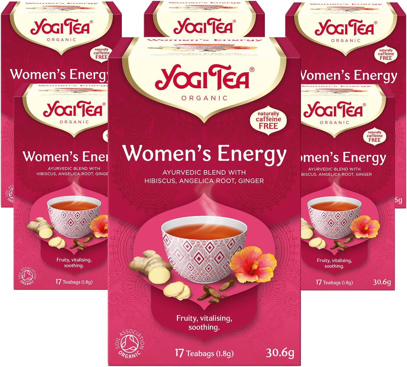 Yogi Tea, Women's Energy, Organic Herbal Tea, Naturally Caffeine Free, Blend of Hibiscus, Angelica Root and Ginger, 6 Packs x 17 Tea Bags (102 Teabags Total)