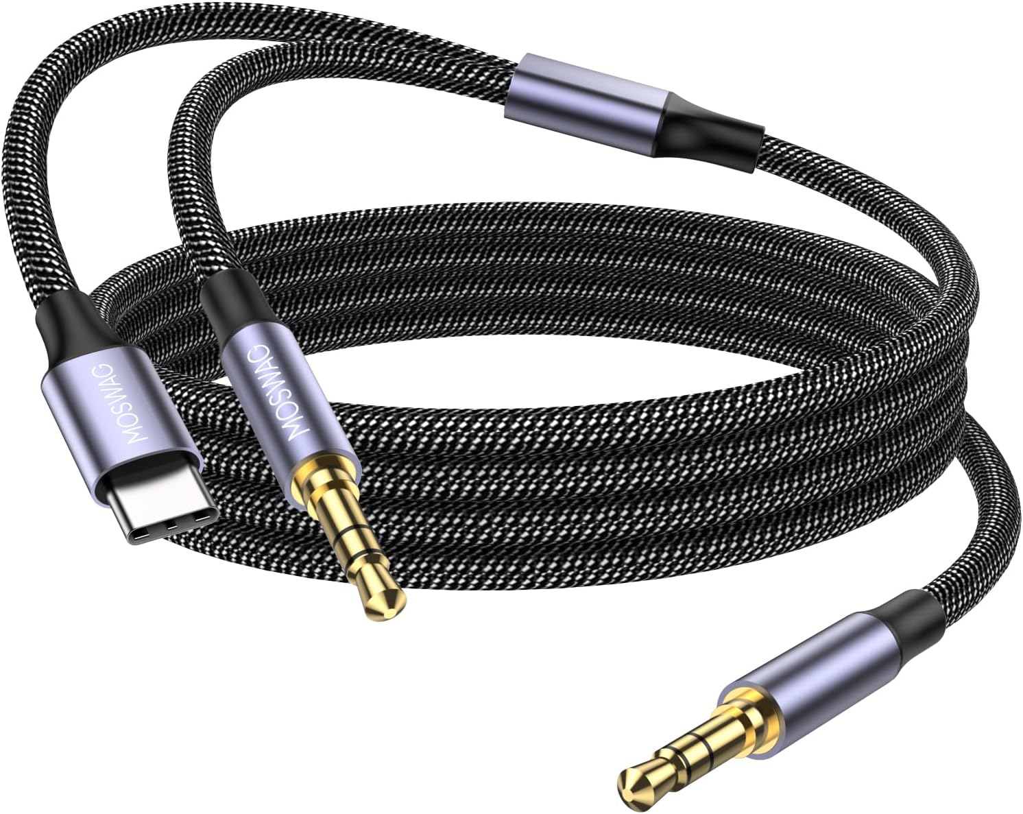 MOSWAG 2 in 1 3.5mm Aux cable to 3.5mm Audio Aux Jack Cable 3.28FT/1M with USB C to AUX Cable Audio Auxiliary Input Adapter Male to Male AUX Cord for Headphones,Car,Home Stereos,Speaker
