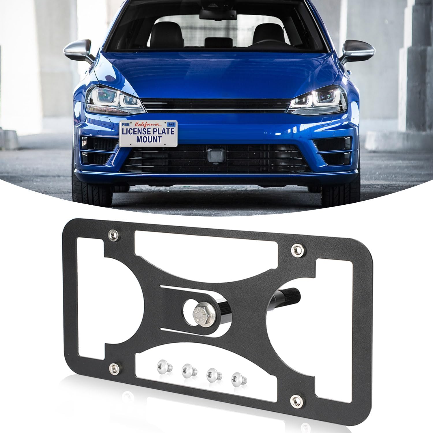 Front Bumper Tow Hook License Plate Mount Bracket Compatible with Volkswagen GTI/Golf R 2015-2017, No Drill Plate Holder, Front License Plate Bracket