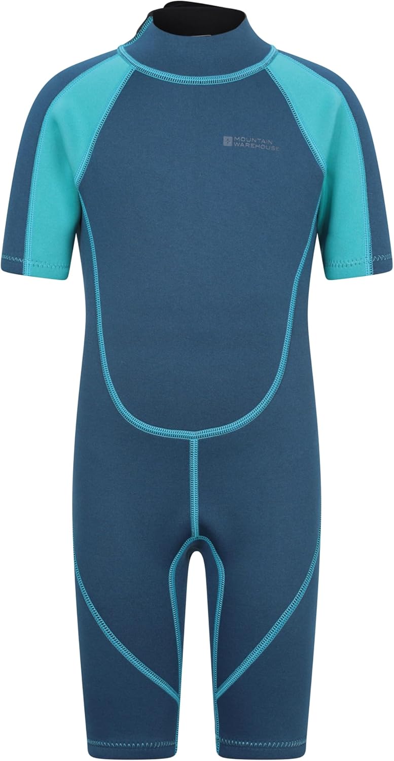 Mountain Warehouse Kids Shorty Wetsuit - 2.5mm Thickness, Flat Seams, Easy Glide Zip Children's Wetsuit, Neoprene, Adjustable Neck Closure - For Surfing, Swimming,