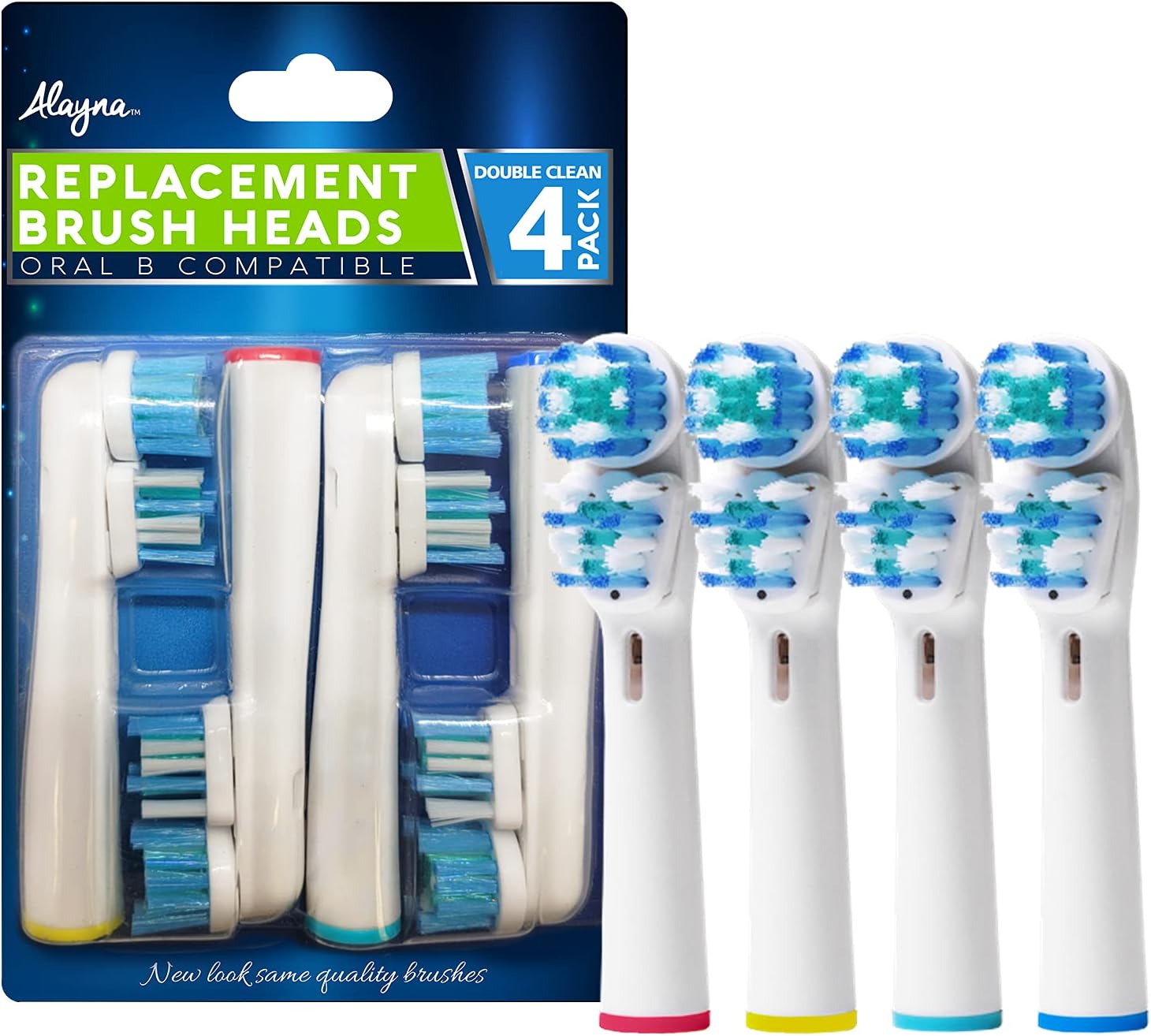Replacement Brush Heads Compatible with OralB Braun- Best Double Clean, Pack of 4 Electric Toothbrush Replacement Heads- for Oral B Pro, 1000, 8000, 9000, Adults, Kids, Vitality, Dual Plus!