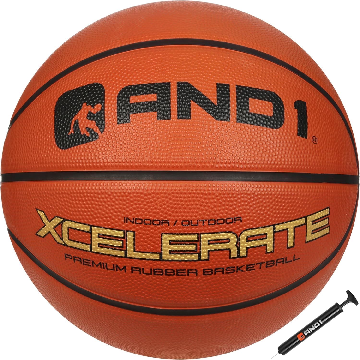 AND1 Xcelerate Rubber Basketball: Official Regulation Size 7 (29.5") - Deep Channel Construction Streetball, Made for Indoor Outdoor