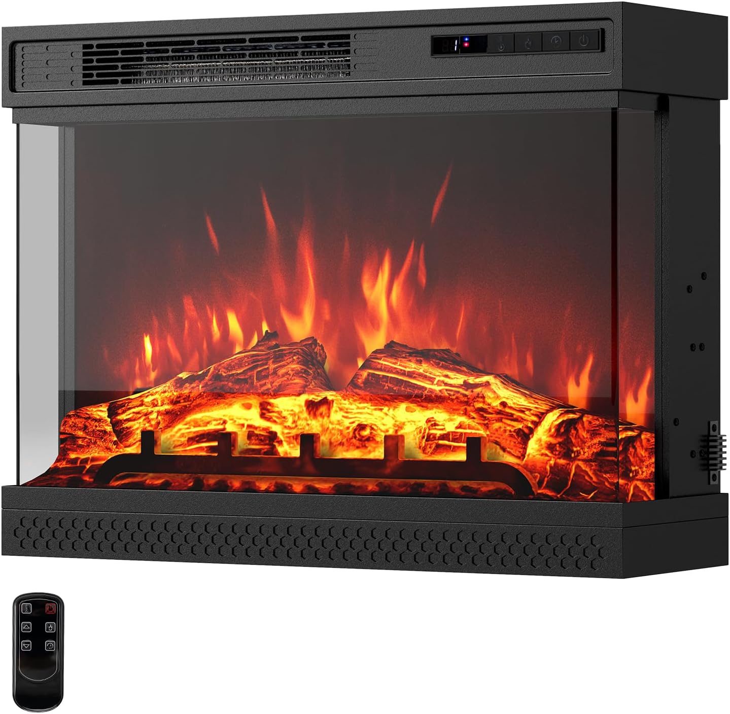 Tangkula 24 Inches 3-Sided Electric Fireplace Insert, 5,000 BTU Fireplace Log Heater with Remote Control, 3 Flame Colors & 6 Brightness Levels, 1-6H Timer, Thermostat & Overheat Protection, Black