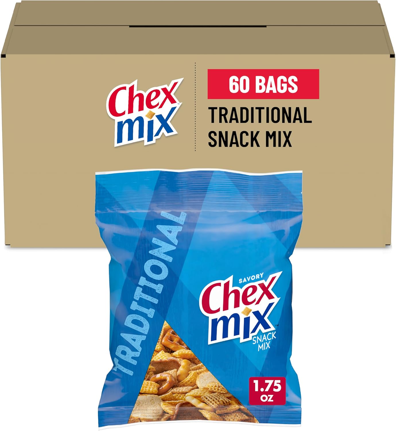 Chex Traditional Flavor Snack Mix, 1.75-Ounce Single Serve Bags (Pack of 60)