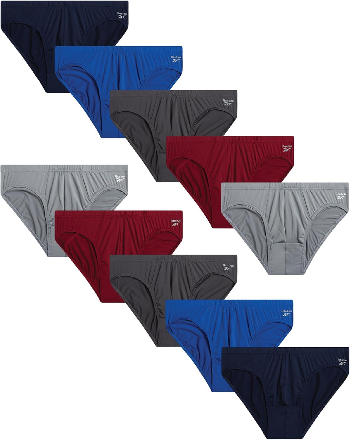Reebok Mens Low Rise Briefs 10 Pack Performance Mens Underwear with Pouch