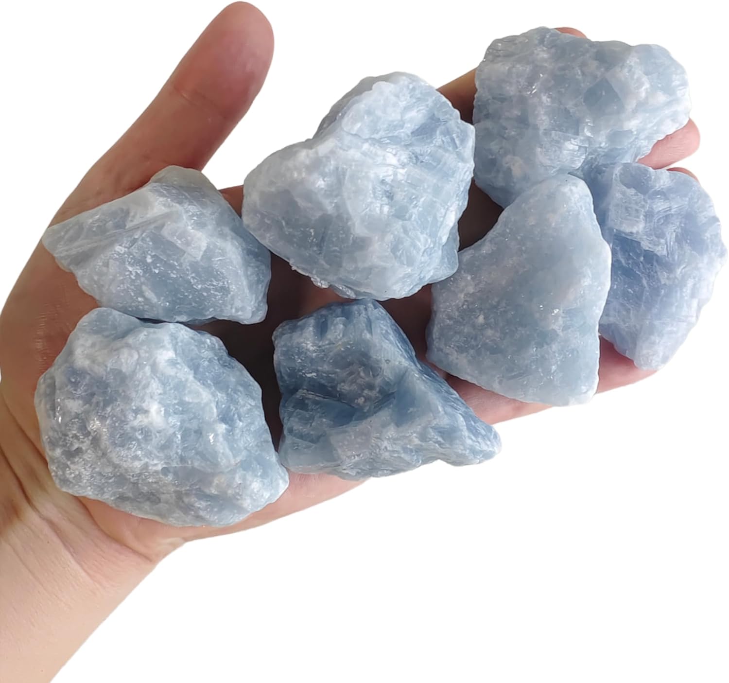 1 lb Blue Calcite Bulk Raw Crystals and Healing Stones Quartz for Tumbling, Wire Wrapping, Wicca Reiki,Meditation