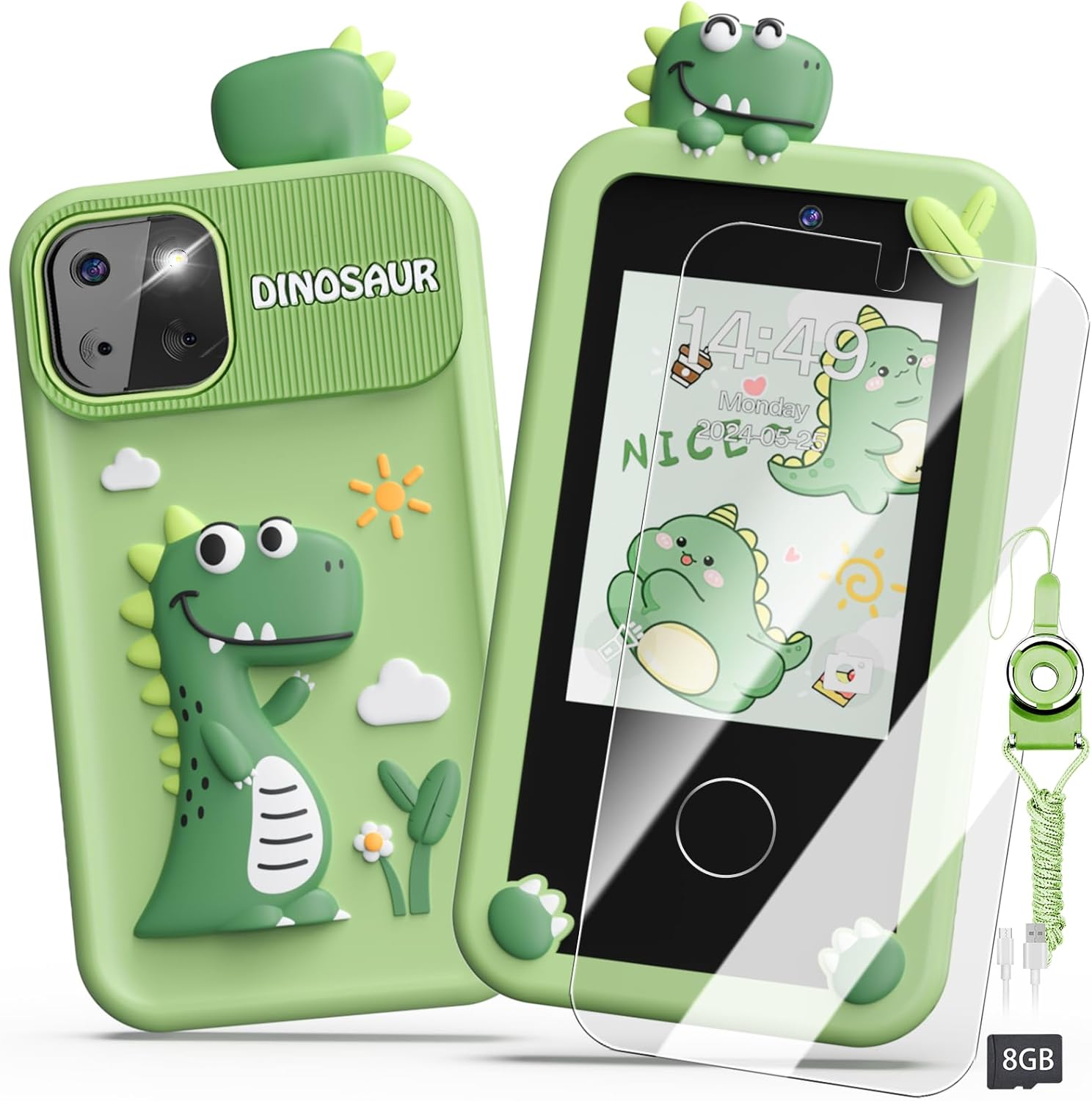 Kids Smart Phone Toys for Boys,Dinosaurs Gift Toys for Boys Ages 3-9 Christmas Birthday Gifts Mini Smart Phone Toys With 2.8" Touchscreen 16 Learning Games Dual Camera Music Player, 8G SD Card