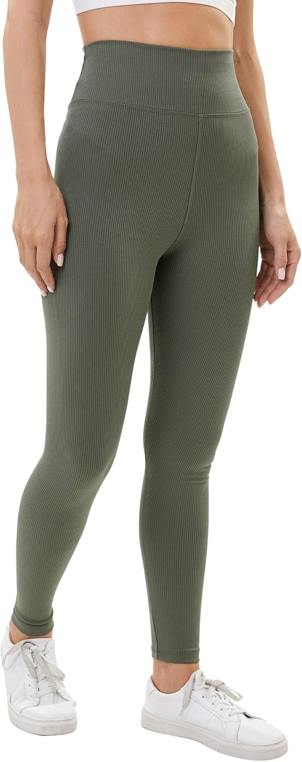 Lookus - Womens 'ZELAL' Everyday Fitness Essential Slimming Tummy Control Compression High Waisted Stretchy Ribbed Leggings, Size S (UK 6-8), M (UK 10-12), L (UK 14-16), XL (UK 18-20)