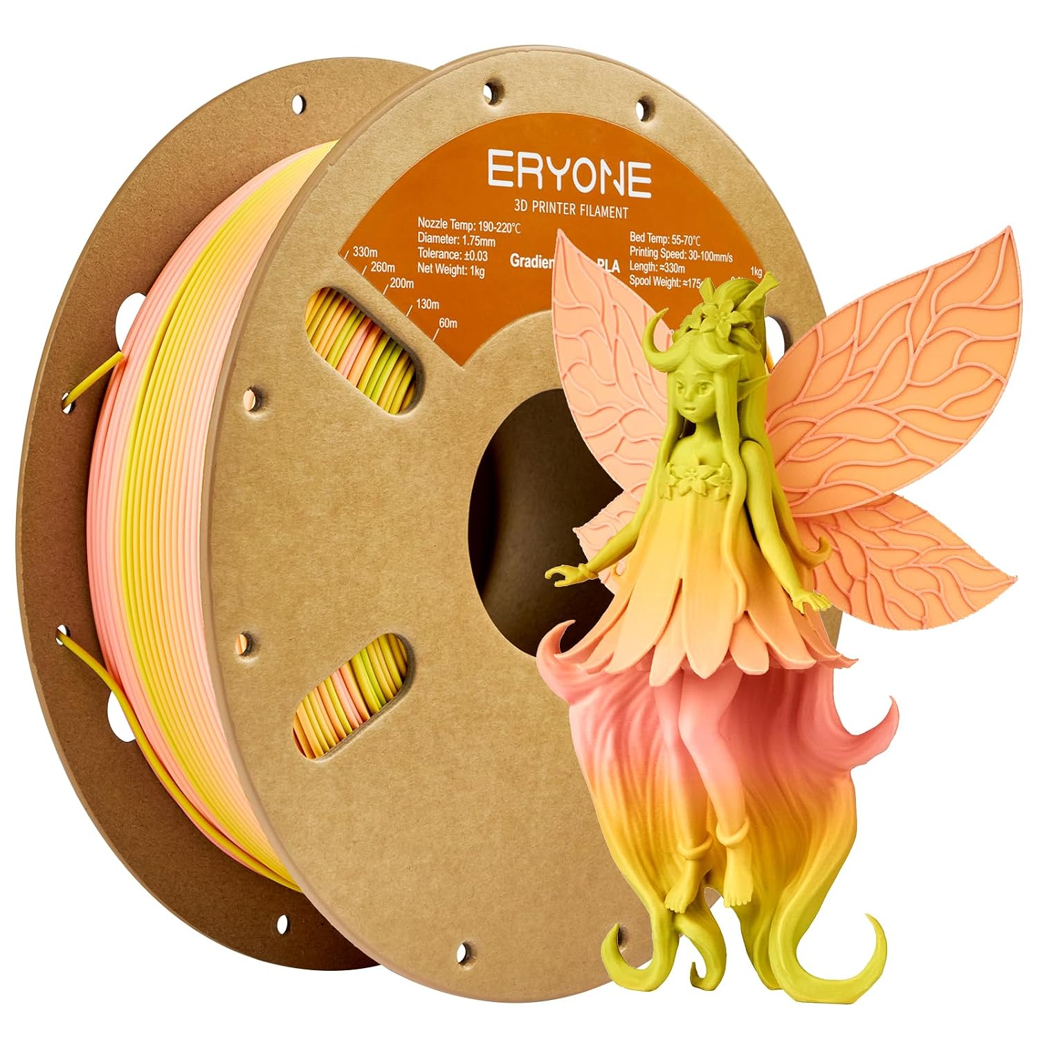 ERYONE Matte PLA Filament 1.75mm, +/-0.03mm, 1kg (2.2lbs)/Spool, Multicoloured, Gradient Financier (Pink&Yellow Green)