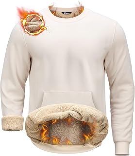 Pudolla Men's Sherpa Lined Sweatshirts Warm Soft Crewneck Sweatshirts Heavyweight Winter Pullover Kangaroo with Pouch Pocket