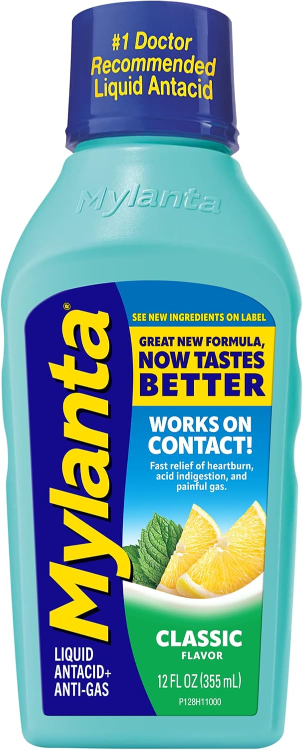 Mylanta Heartburn and Gas Relief, Liquid Antacid, Classic Flavor, 12 Fluid Ounce