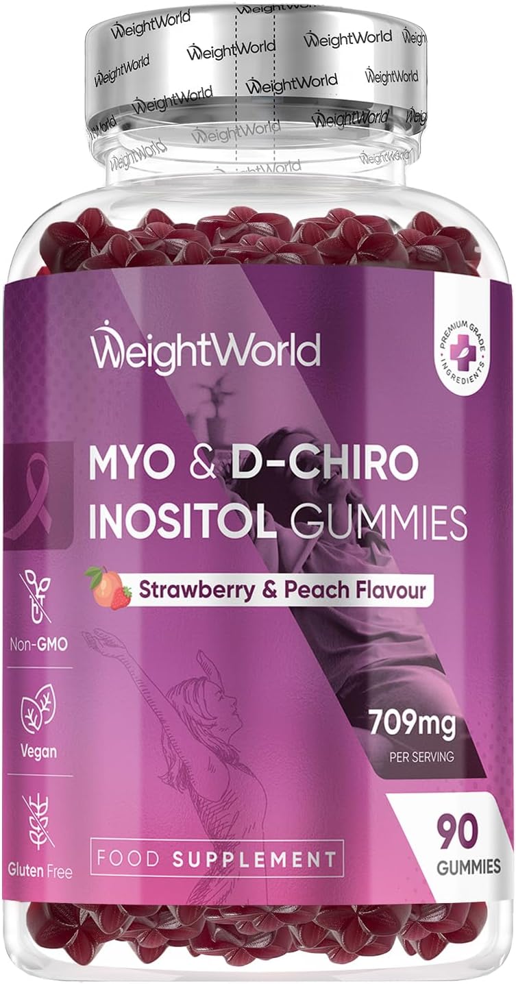 Myo Inositol & D-Chiro Inositol Gummies - 40:1 Ratio - 90 Gummies (45 Days Supply) - with Added Cranberry Extract - Folic Acid, VIT. B6, VIT. D3, VIT. B12, Zinc & Chromium - Vegan & Gluten-Free