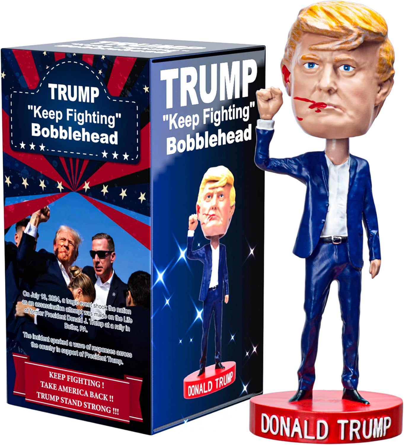 Trump Keep Fighting Bobblehead Trump Merchandise Trump Collectibles - Donald Trump Bobble Head 2024 Gifts for Trump Supporters and Patriotic Americans