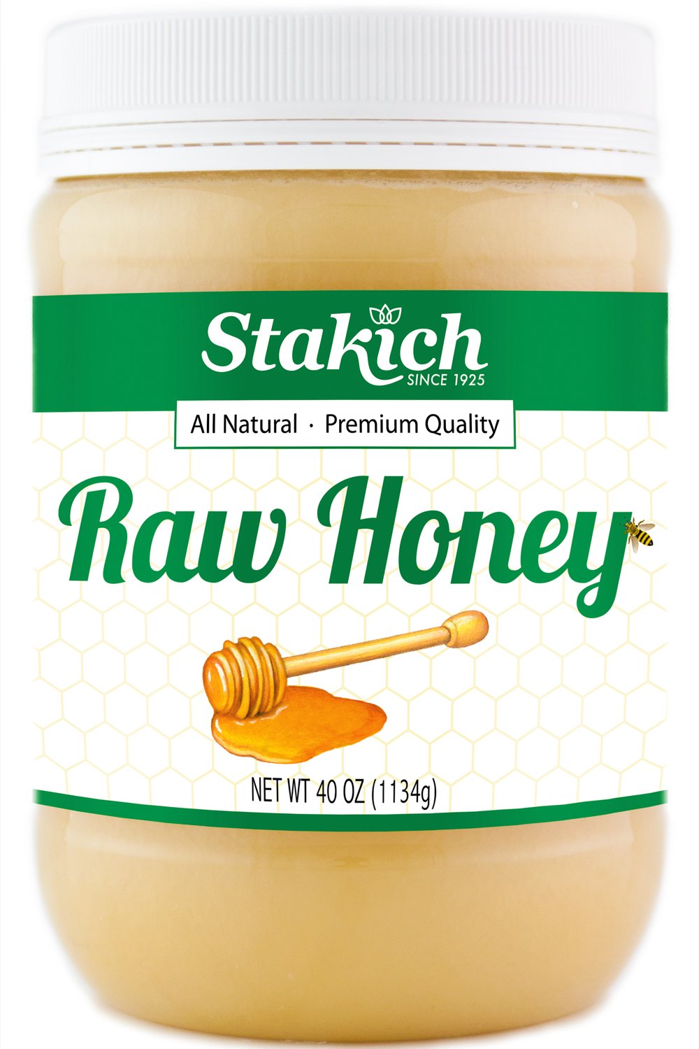 Stakich Raw Honey - Pure, Unprocessed, Unheated, Kosher - 40 oz