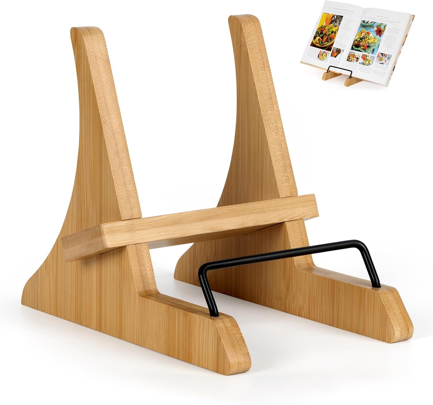 PUERSI Cookbook Stand for Kitchen Counter, Bamboo Cookbook Holder, Cook Book Stand for Kitchen, Recipe Book Holder - New Patented Design