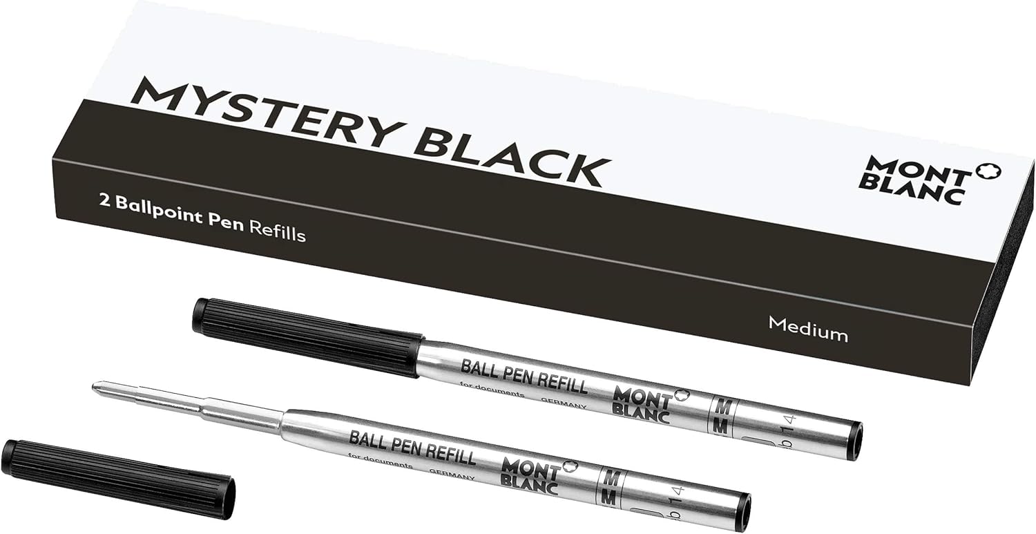 Montblanc Ballpoint Pen Refills (M) Mystery Black 116190 – Refill Ink with a Medium Tip for Montblanc Biros – 2 x Black Ballpen Refills