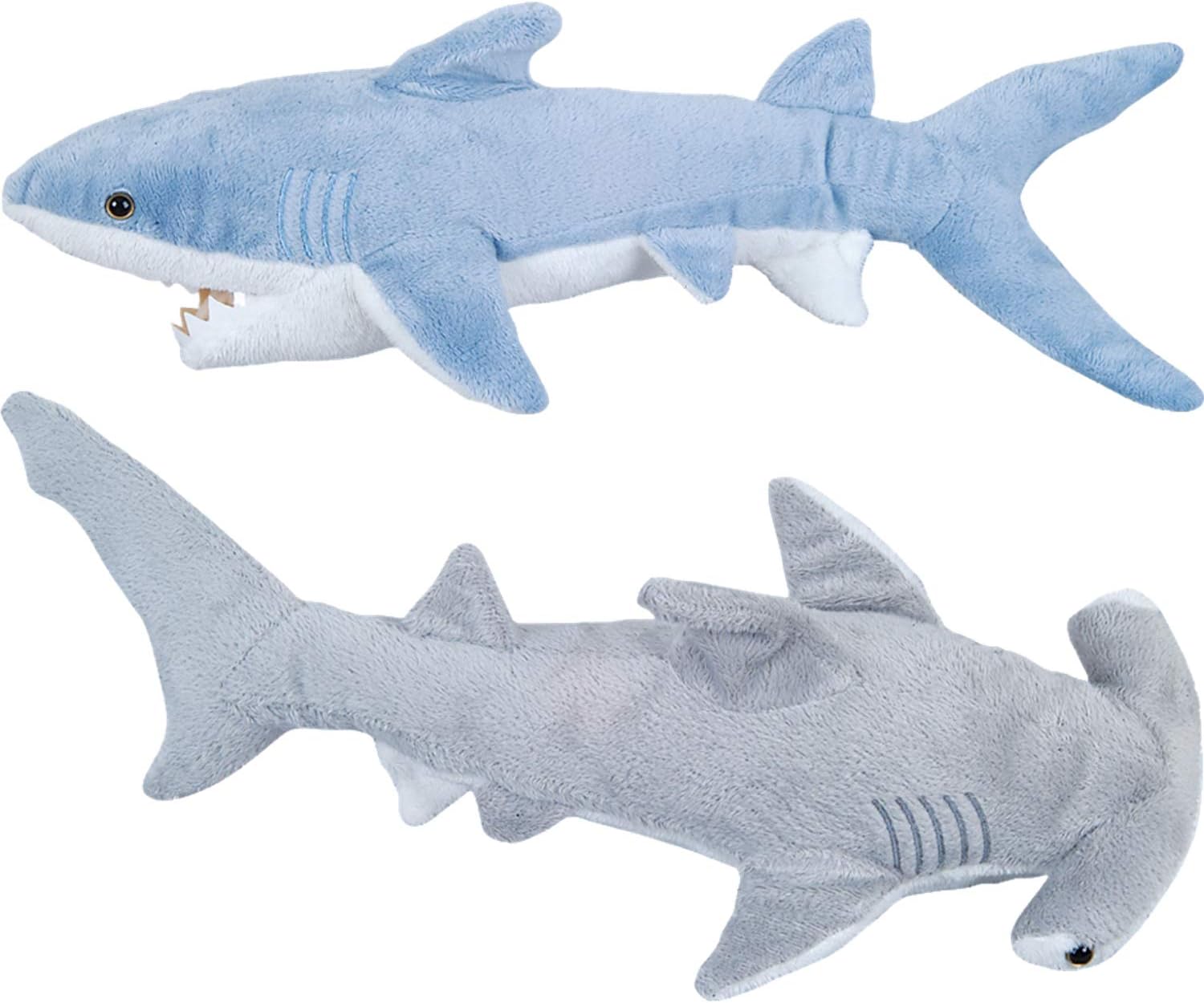 Bedwina Mako & Hammerhead Shark Plush Stuffed Animal Toys - Pack of 2, 35cm (14in) & 33cm (13in), Kids' Toys, Ages 3+