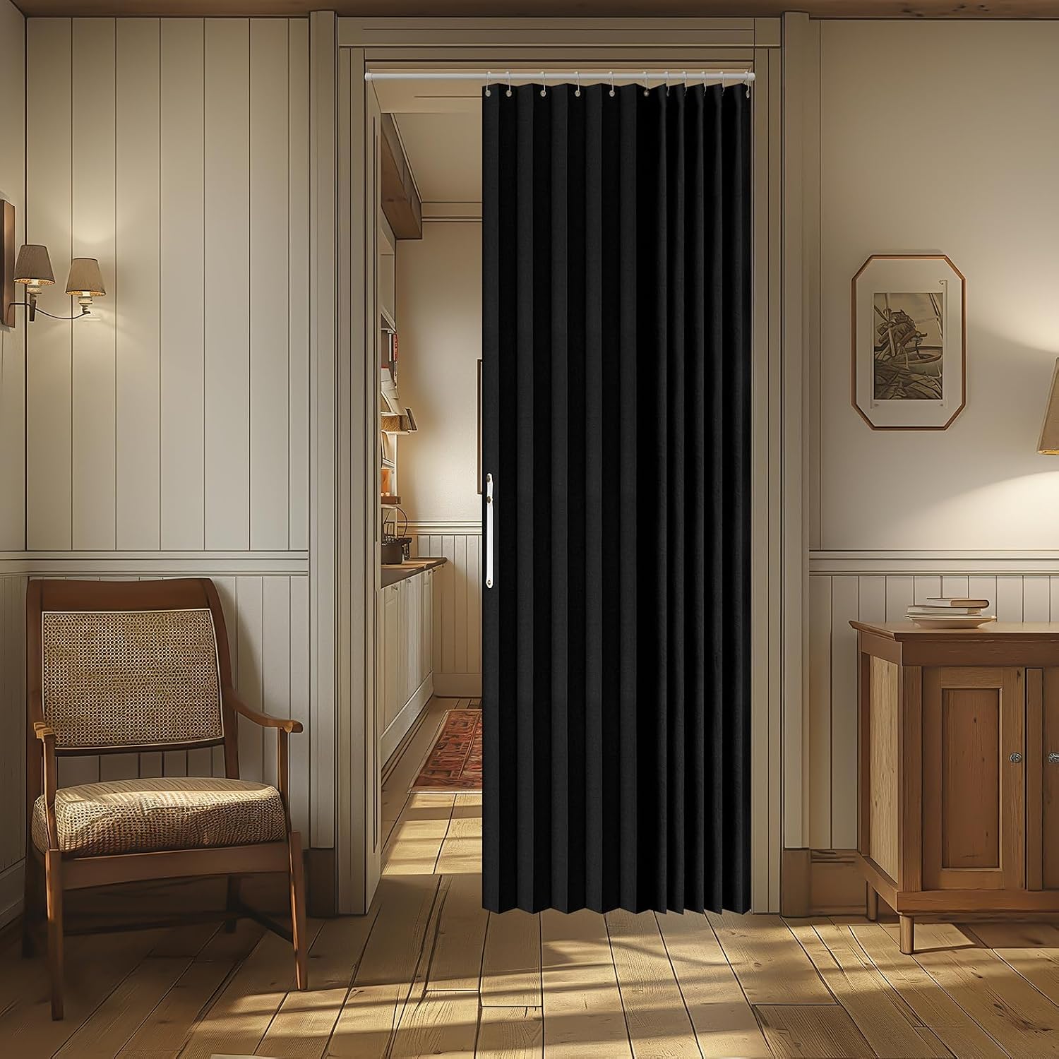 AJAZZ Blackout Magnetic Door Curtain Accordion Doors Interior Closet Door Curtain Invisible Applicable Bedroom Room Living Room Doorway (Black 42" W x 78" L) 1 Panel