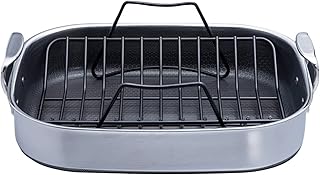 HexClad Hybrid Nonstick Roasting Pan with Rack, Dishwasher-Friendly and Oven-Safe Up to 900°F, Compatible with All Cooktops