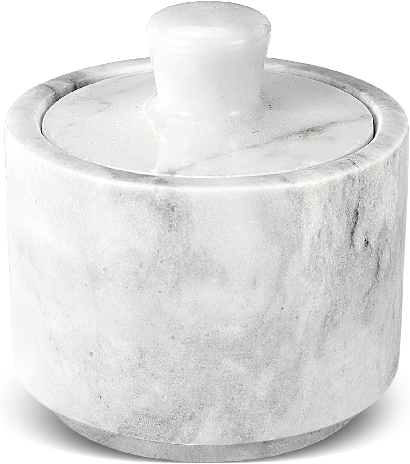 Flexzion Marble Salt Cellar with Lid, Multi-Purpose Marble Container for Salt, Pepper, Paprika and Powdered Herbs, Marble Box for Jewelry, Watches and Accessories (White)