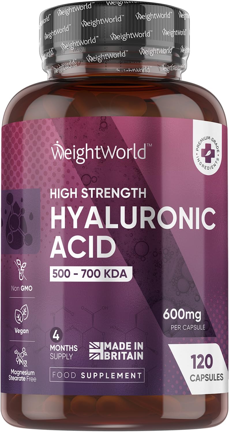Hyaluronic Acid Supplement 600mg (500-700 KDA) - 120 Capsules - 4 Months Supply - Vegan High Strength Hyaluronic Acid Capsules - for Women & Men