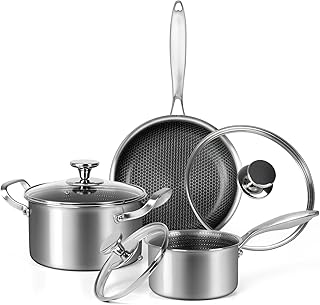 Stainless Steel Pots and Pans Set 6Pcs Nonstick Kitchen Cookware Sets Honeycomb Coatings Cooking Set W/Frying Pans & Saucepans&Stockpots,Works on Induction and Gas Cooktops