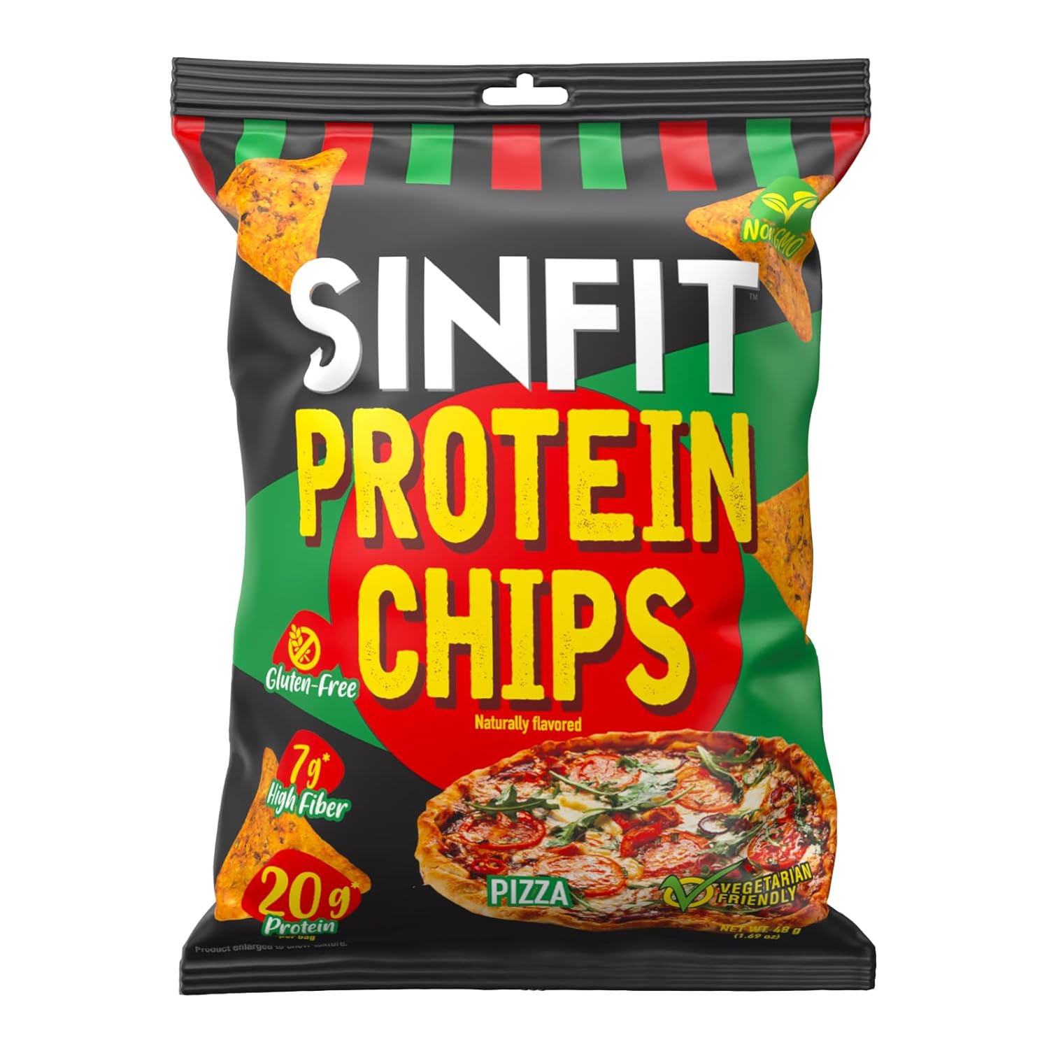 SinFit Protein Chips, 20g Protein/Bag, 50g-Bag, High Fiber, Low Carb, Gluten Free,7/box (7 Bags, Pizza)