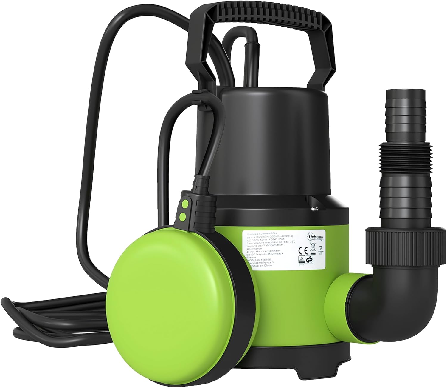 Outsunny 400W Submersible Water Pump for Dirty/Clean Water, 9000L/H Electric Sump Pump with Float Switch, Drain Water from Garden Pond, Hot Tub, Ditches, Portable and Lightweight