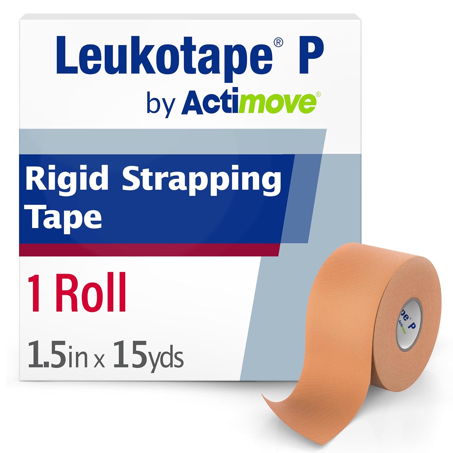 Leukotape P Adhesive Strapping Tape – for Sports Injuries, Strains and Sprains - 1.5 in x 15 yds, Tan, (1 Roll) | Tan, For Sprains and Injury Prevention