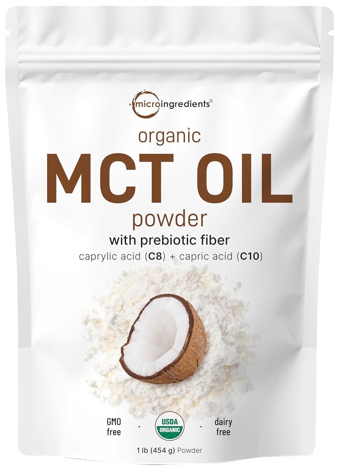 Organic MCT Oil Powder with Prebiotic Fiber,1 Pound(16 Ounce), Fast Fuel for Body and Brain, C8 MCT Oil for Coffee Creamer, No GMOs, Keto Diet, Vegan