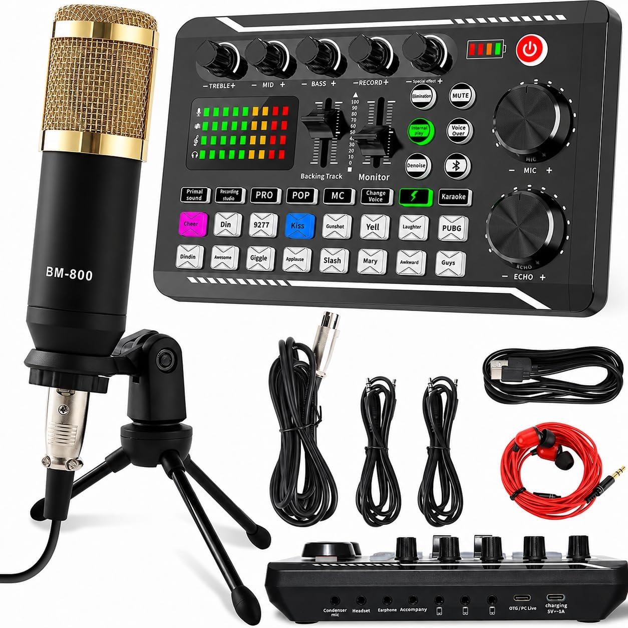 ALLWIN Streaming Microphone, Podcast Starter Kit with F998 Soundboard