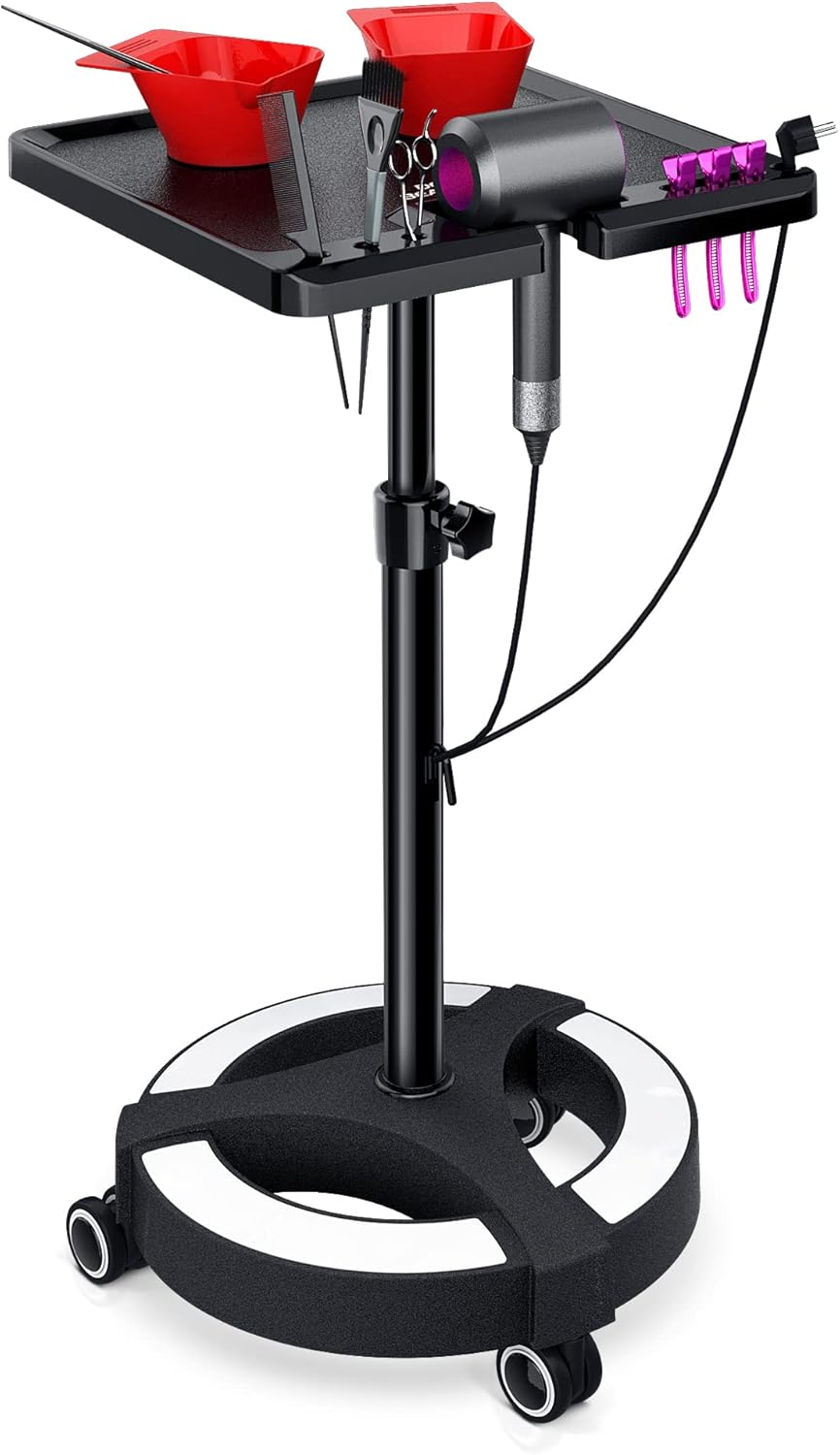 Salon Tray - Metal Instrument Trolley for Hairdressers Stylists Tattoo Artists with 2 Magnetic Color Bowls Smooth Rolling Service Cart for Professional Salon Home Use