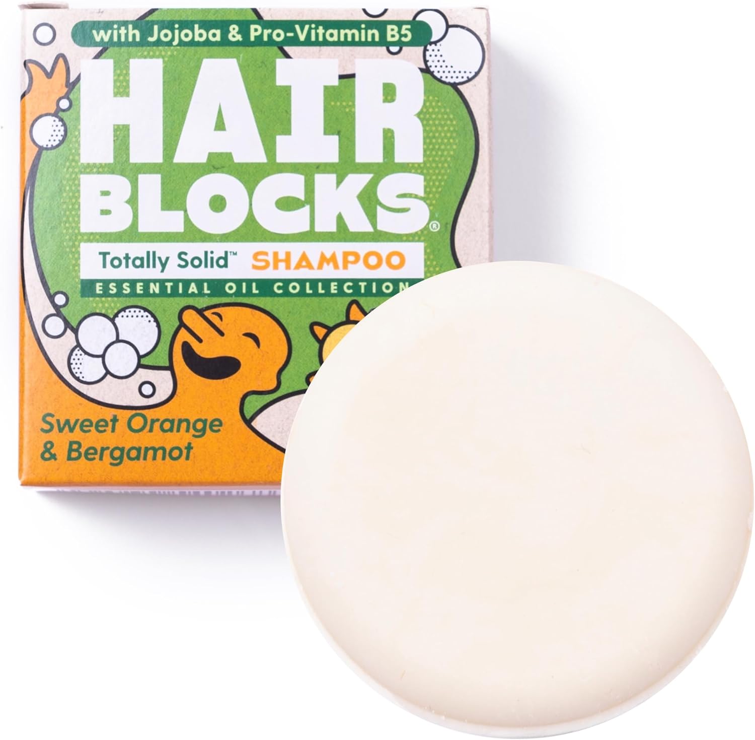 Hair Blocks - Solid Shampoo Bar (85g) for all hair types: Sweet Orange & Bergamot Solid Shampoo Bars| Soap Free, Plastic Free | Plant Based | Natural | Conditioning