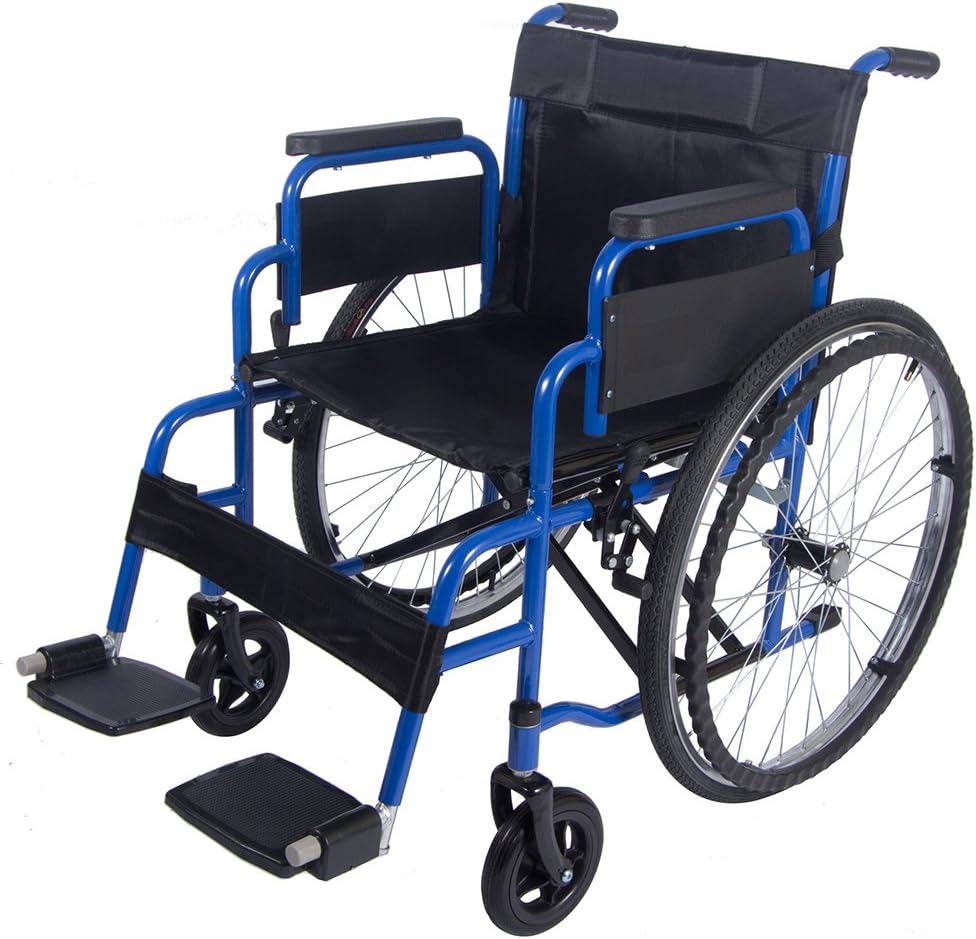 Panana All AID Wheelchair Foldable Self Propelled Lightweight Transit Travel Wheelchair (Blue, 24'' Wheel)